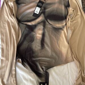 Fashion Nova Tan and Black Bodysuit